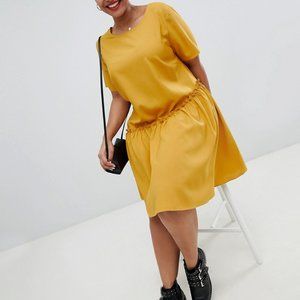 ASOS Yellow Glamorous Curve Smock Dress With Asymmetric Hem Size 20